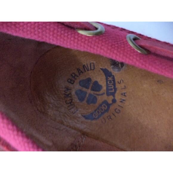 LUCKY BRAND CAILIN RED BUD SAHARA CANVAS WITH LEATHER BOAT SHOE EUR 40 US 10M - Picture 6 of 11